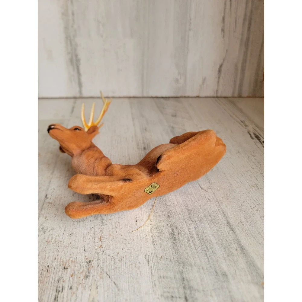 Vintage flocked reindeer laying buck Xmas unique fawn antler home decor